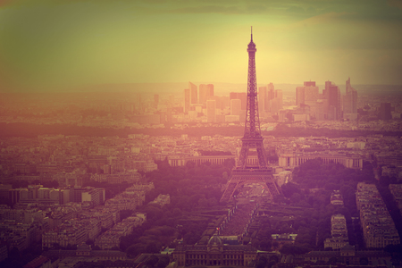 Eiffel Tower in Paris aerial sunset at Franceの写真素材
