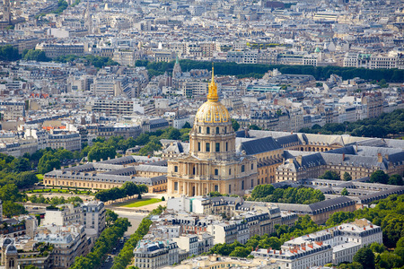 Aerial Paris skyline and Invalides golden dome in Franceの写真素材