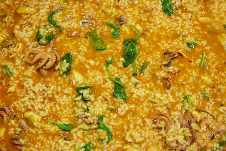 Little octopus rice with spinach and squash recipeの写真素材