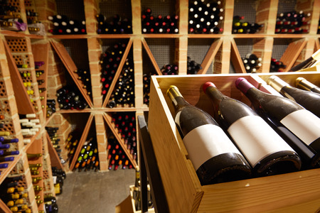 Wine Cellar from Mediterranean with bottles stacked in rowsの写真素材