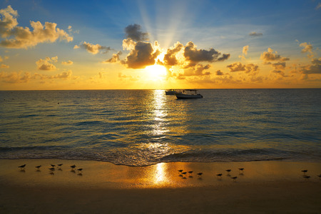 Riviera Maya sunrise beach in Mayan Mexicoの写真素材