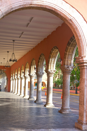 Merida city arcade arcs of Yucatan in Mexicoの写真素材
