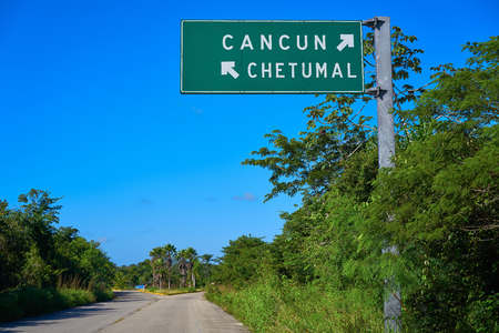 Rad sign Cancun and chetumal in Costa Maya of Mexicoの写真素材