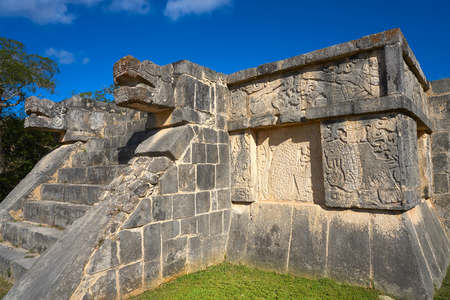 Chichen Itza snake head at Yucatan Mexico