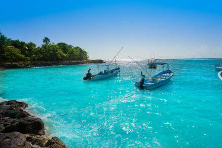 Akumal bay Caribbean beach in Riviera Maya of Mayan Mexicoの写真素材