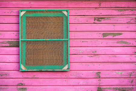 Mahahual Caribbean grunge pink wood painted wall in Costa Maya Mexicoの写真素材