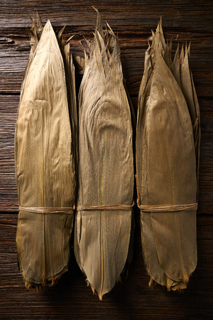 Dried Bamboo leaves in brown for Zongzi asian recipe preparationの写真素材