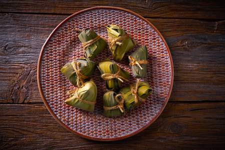 Zongzi Glutinous sticky Rice Dumplings recipe wrap with bamboo leaves asian foodの写真素材