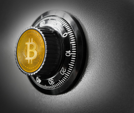 Bitcoin BTC safe steel box currency safety concept metaphor