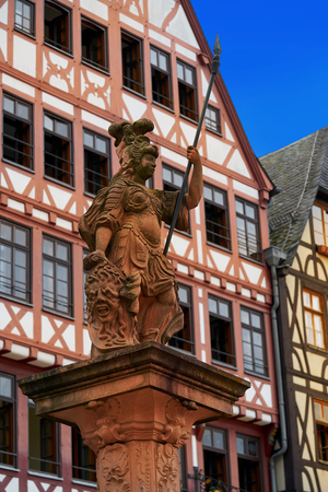 Frankfurt Justitia Lady Justice statue in Romerberg square of Germanyのeditorial素材