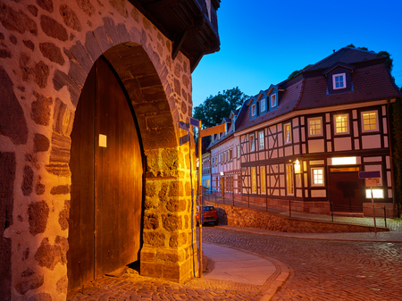 Nordhausen city facades at sunset in Thuringia Germanyの写真素材