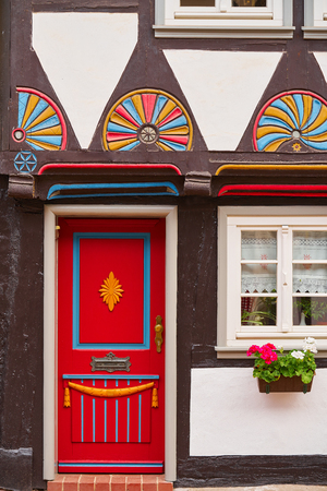 Stolberg carved wood facades in Harz mountains of Germanyの写真素材
