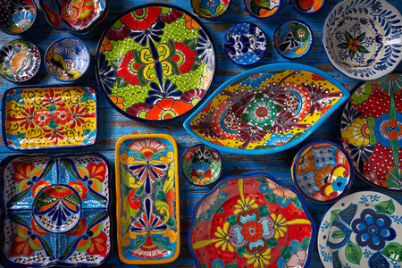 Mexican pottery Talavera style of Puebla in Mexicoの写真素材