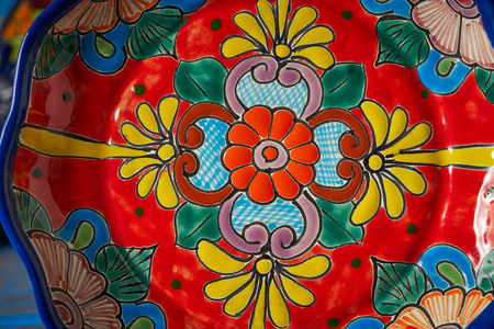 Mexican pottery plate Talavera style of Puebla in Mexicoの写真素材