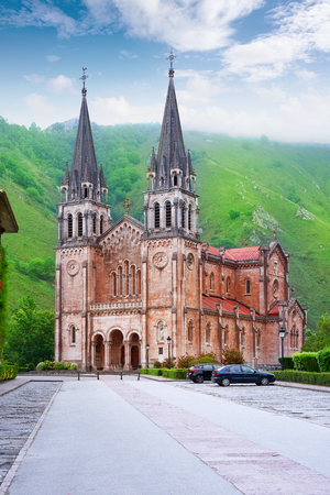 Covadonga Catholic sanctuary Basilica church in Asturias at Cangas de Onisの写真素材