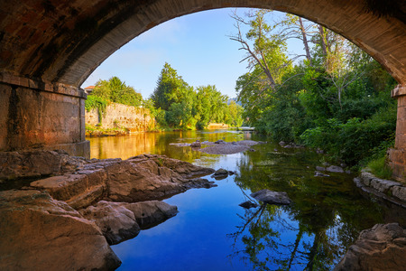 Cangas de Onis roman bridge on Sella river in Asturias of Spainの写真素材