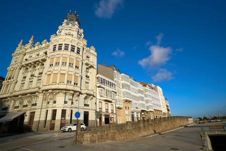 La Coruna facades near Port in Galicia of Spainの写真素材