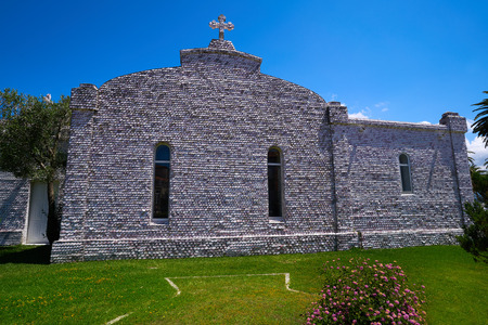La toja island Toxa Chapel made of sea shells in Pontevedra Galicia Spainの写真素材