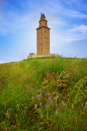 La Coruna Hercules tower in Galicia Spainの写真素材