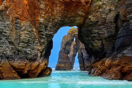 Playa las catedrales Catedrais beach in Ribadeo Galicia of Lugo Spainの写真素材