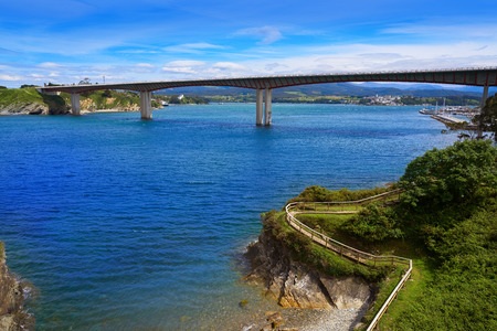 Ribadeo bridge over Eo river from Galicia in Spainの写真素材
