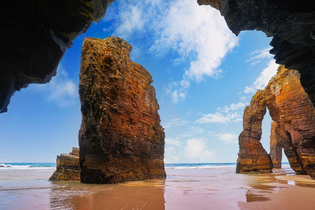 Playa las catedrales Catedrais beach in Ribadeo Galicia of Lugo Spainの写真素材
