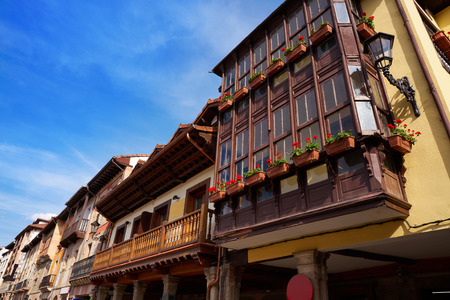 Potes village facades in Cantabria of Spainの写真素材