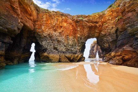 Playa las catedrales Catedrais beach in Ribadeo Galicia of Lugo Spainの写真素材