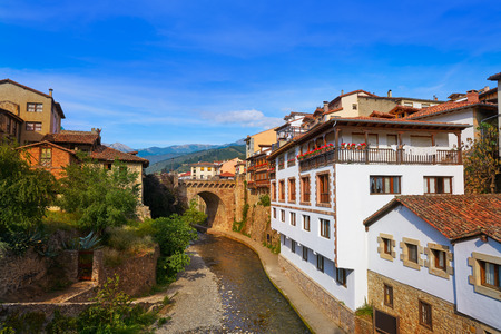 Potes river Quiviesa Deva a Cantabria village of Spainの写真素材