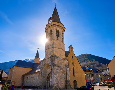 Vielha Viella church Sant Miqueu in Lerida Catalonia of Spain Aran Valley in Pyrenees