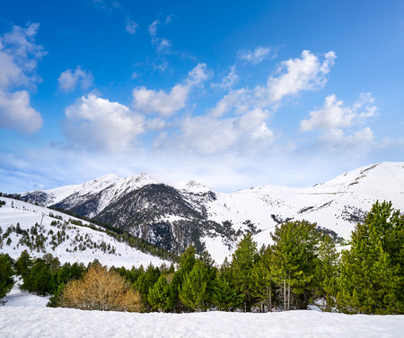 Pal ski resort in Andorra Pyrenees mountains on sunny day