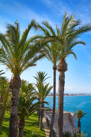 Peniscola aerial beach village in Castellon of Mediterranean Spainの写真素材