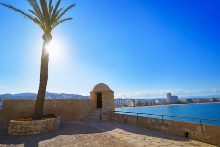 Peniscola aerial beach village in Castellon of Mediterranean Spainの写真素材