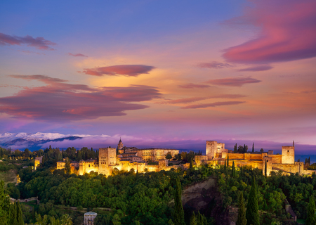 Alhambra sunset in Granada of Spain view from Albaicinの写真素材
