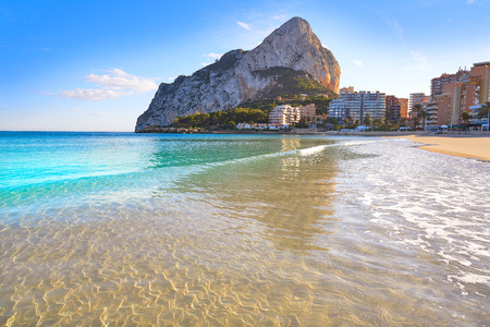 Playa de Fossa beach in Calpe and Ifach penon rock of Alicante in Spainの写真素材