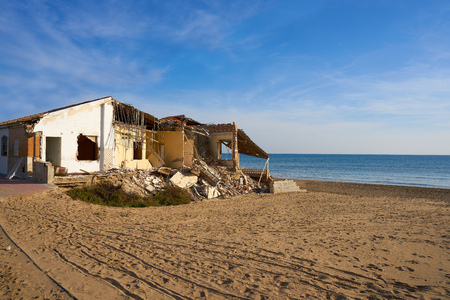 Beach house destroyed by hurricane in Alicante at Guardamar del Segura Spainの写真素材