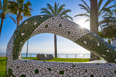 Oropesa de Mar beach mosaic bench park in Castellon of Spainの写真素材