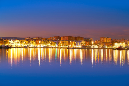 Tarragona port sunset with sea reflection in Cataloniaの写真素材