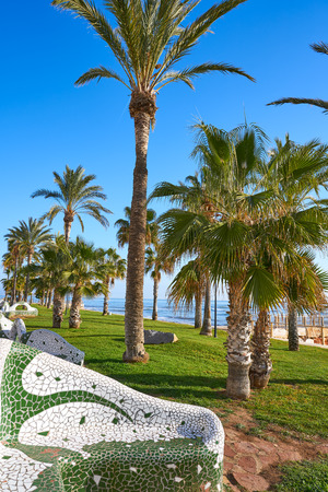 Oropesa de Mar beach mosaic bench park in Castellon of Spainの写真素材