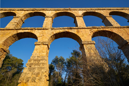 Aqueduct Les Ferreres o Pont del Diable in Tarragona of Catalonia Romanの写真素材