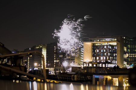 Fireworks over the port of Amsterdam on New Year Eve