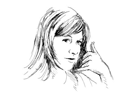 Hand drawing women to call me gestureのイラスト素材