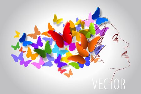 vector illustration of a woman of butterflies in her hairのイラスト素材