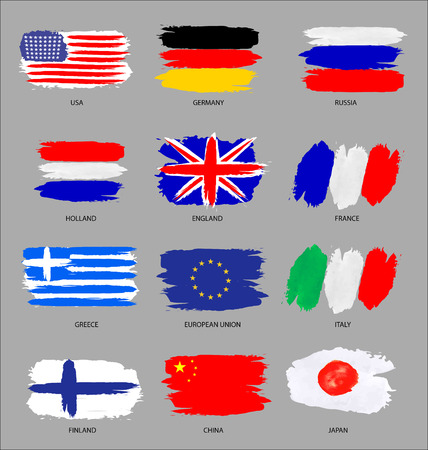 vector set of painted flagsのイラスト素材