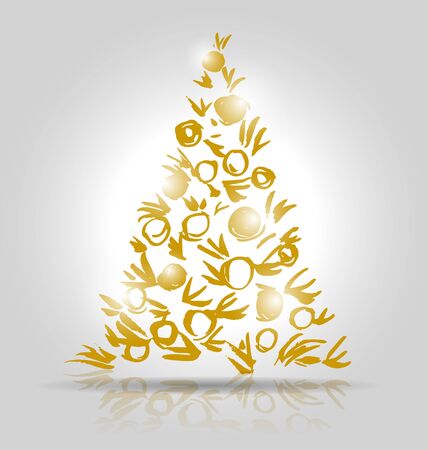 Vector sketch of Golden Christmas treesのイラスト素材