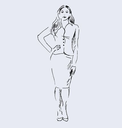 Hand sketch standing womanのイラスト素材