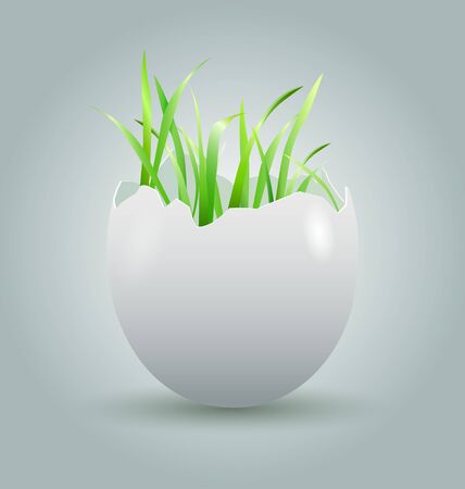 illustration eggshell with growing grassのイラスト素材