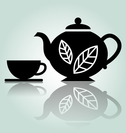 Vector silhouette teapot with cupのイラスト素材