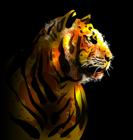 Digital painting of a tiger's head. Vector illustrationのイラスト素材
