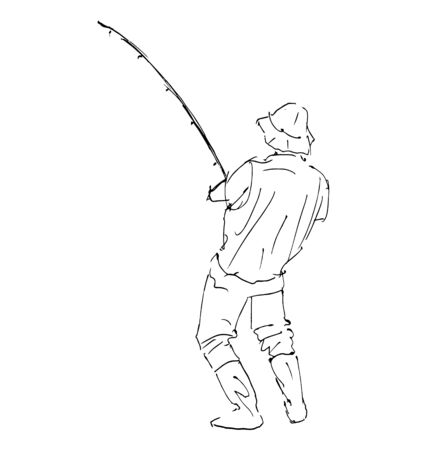Hand sketch line fisherman. Vector illustrationのイラスト素材